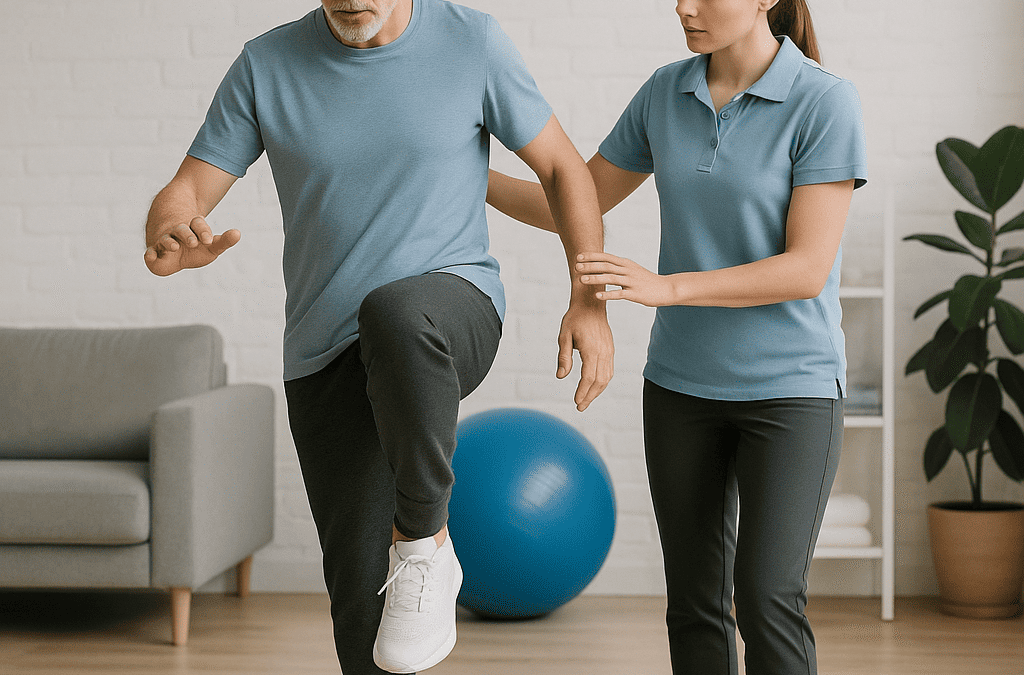 Orang berdiri dan meregangkan tubuh di antara aktivitas harian